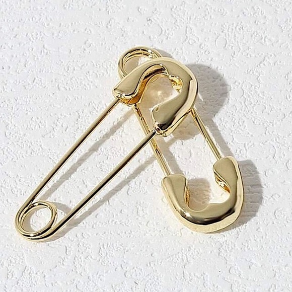 Gold Safety Pin Earrings - Picture 4 of 8